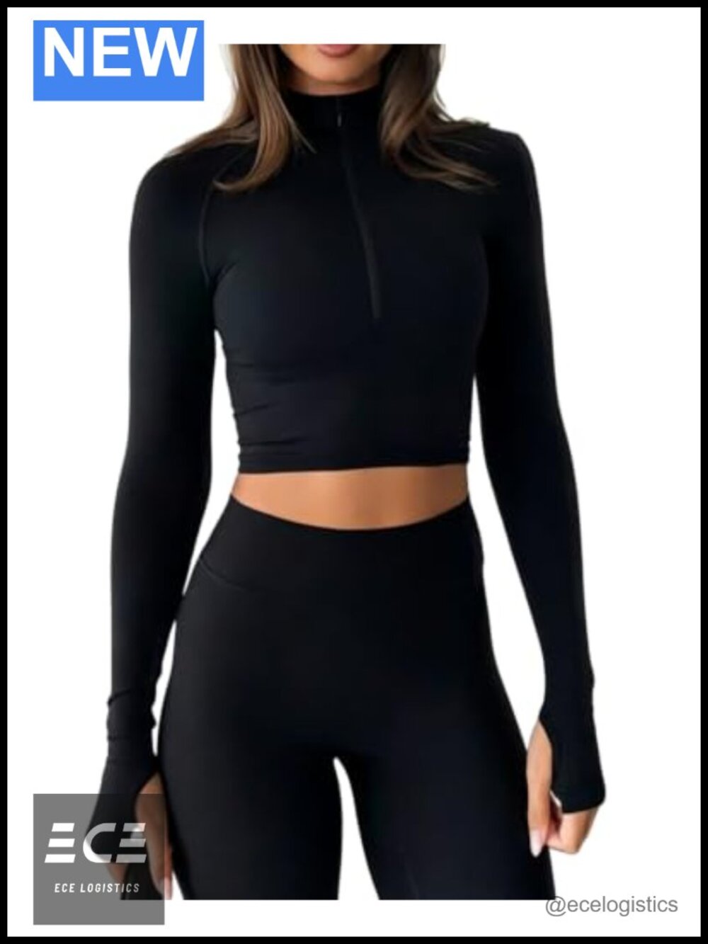Women's Cropped Quarter Zip Workout Top Slim Fit Thumb Hole Long Sleeve